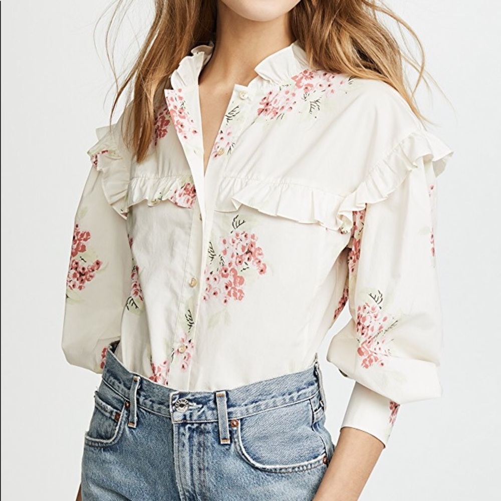 NWT REBECCA TAYLOR Ruffle Floral Top Blouse Size 0